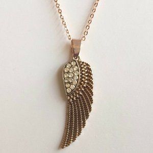 Rose Gold Angel Wing Necklace 19" Wings Crystal